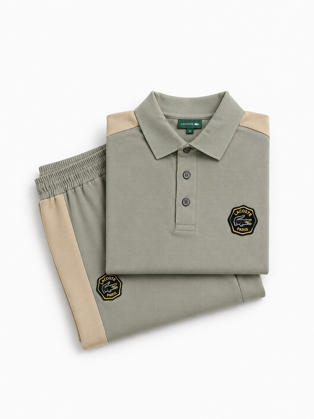 Men's Polo Co-Ord set - Sage green & beige