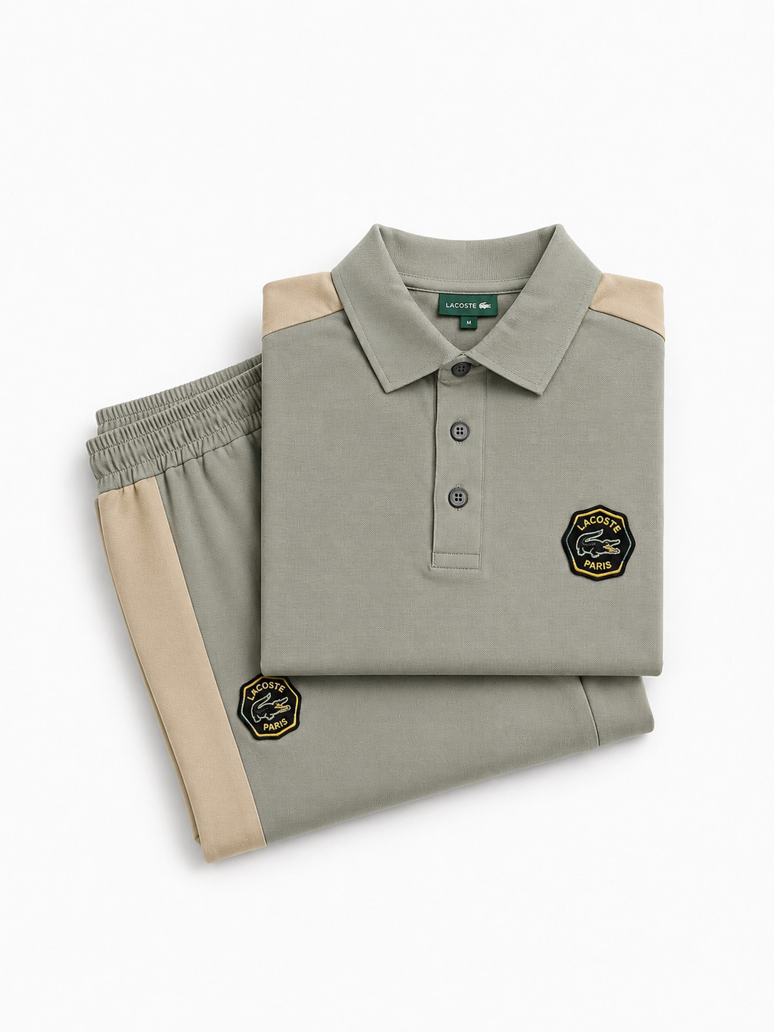 Men's Polo Co-Ord set - Sage green & beige