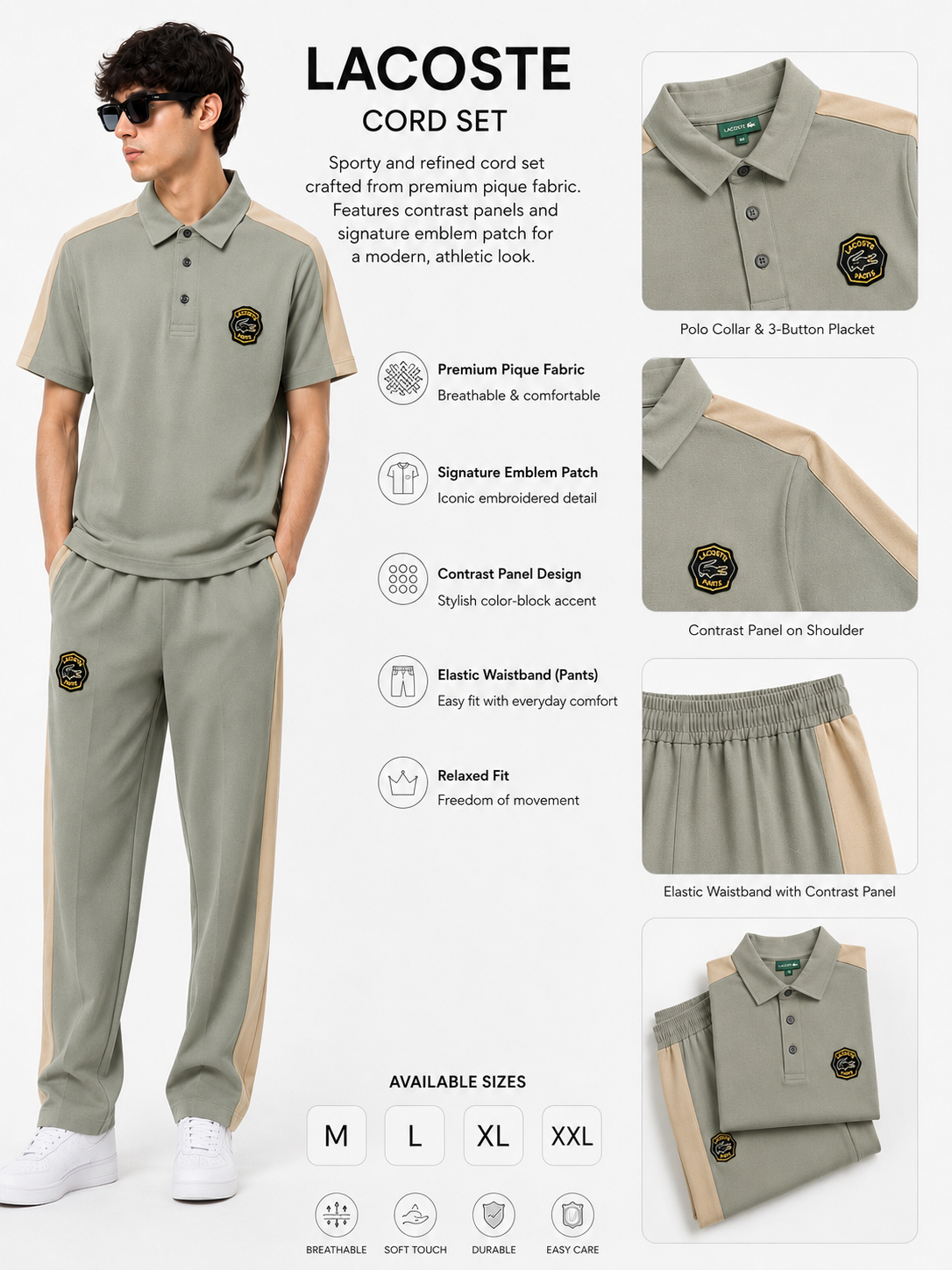 Men's Polo Co-Ord set - Sage green & beige