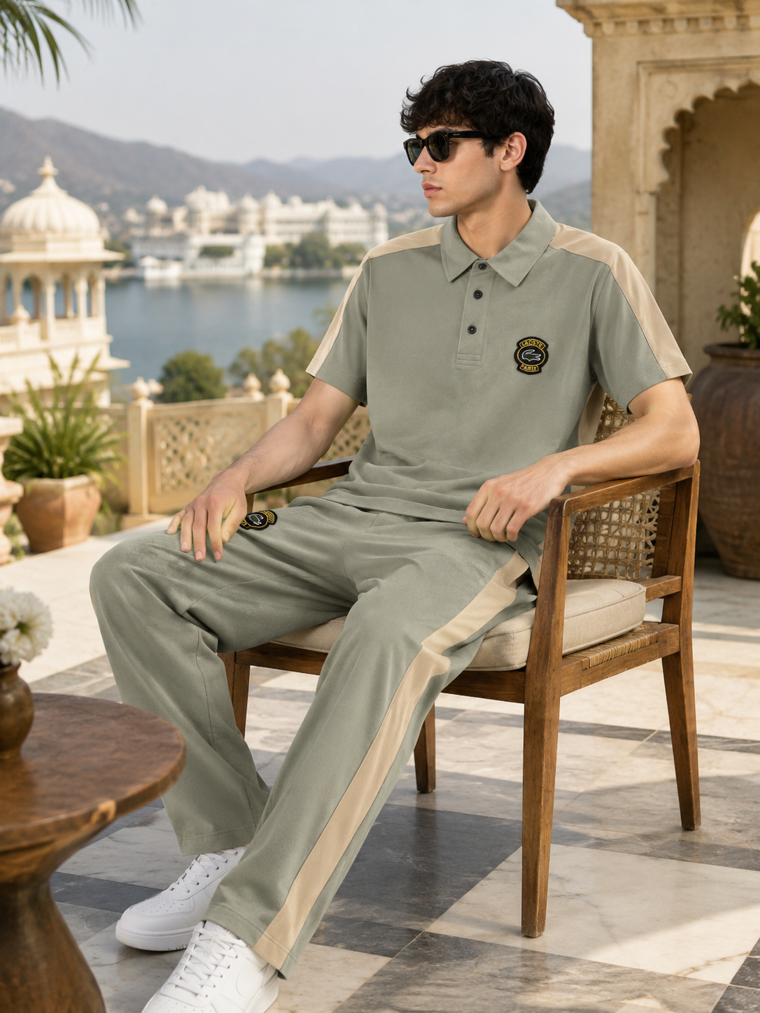 Men's Polo Co-Ord set - Sage green & beige
