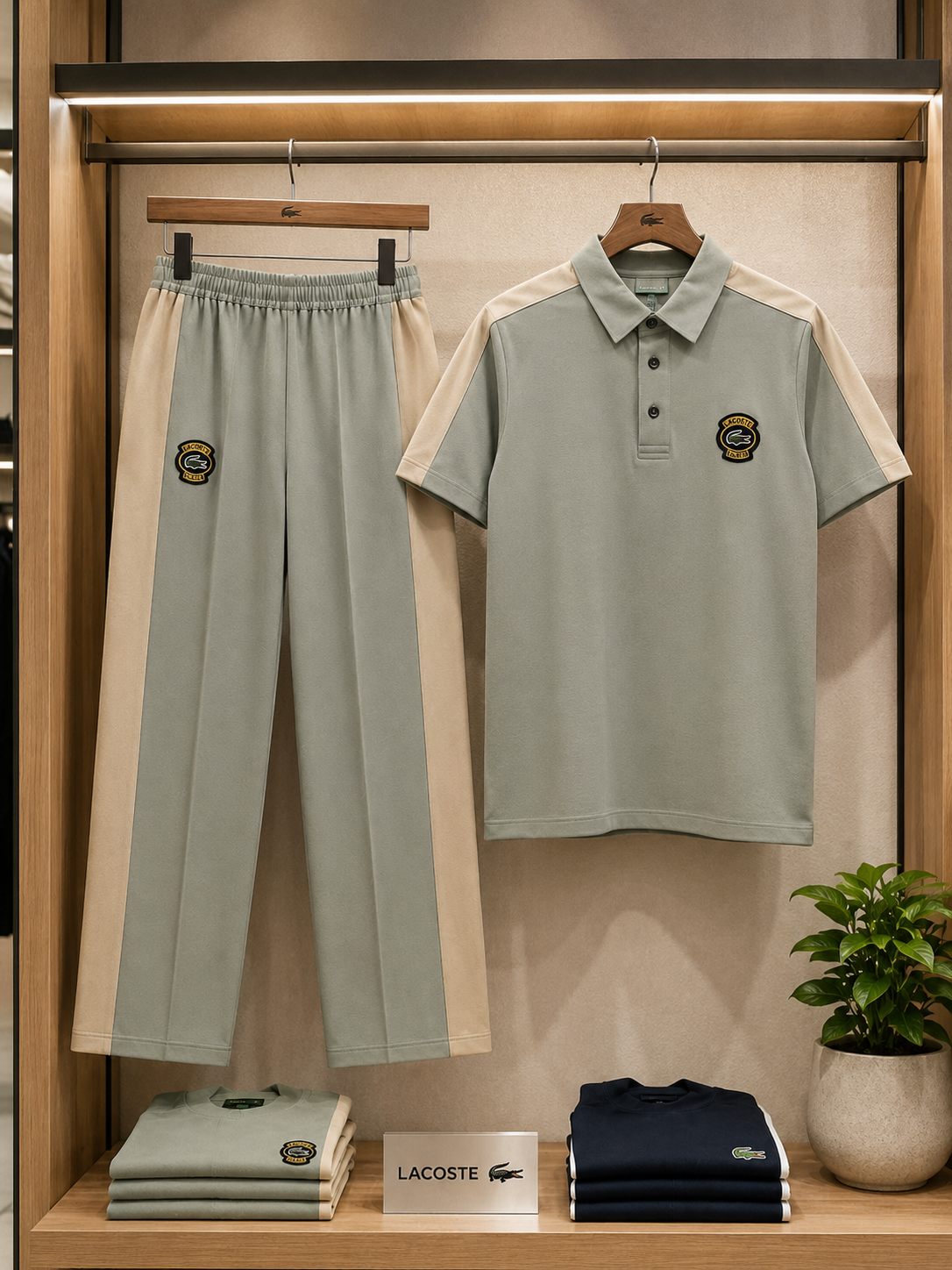 Men's Polo Co-Ord set - Sage green & beige