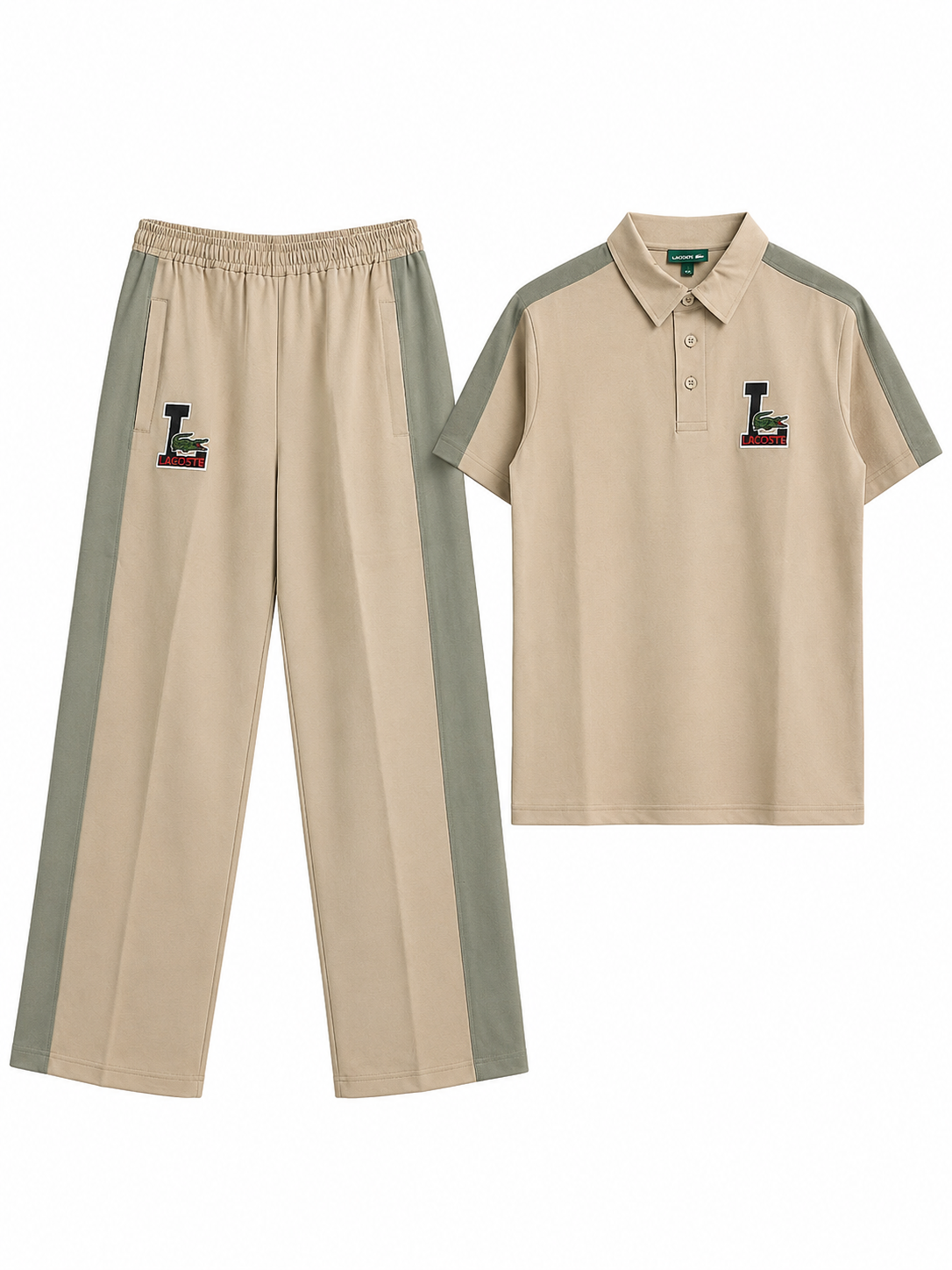 Men's Polo Co-Ord set - Sage green & beige