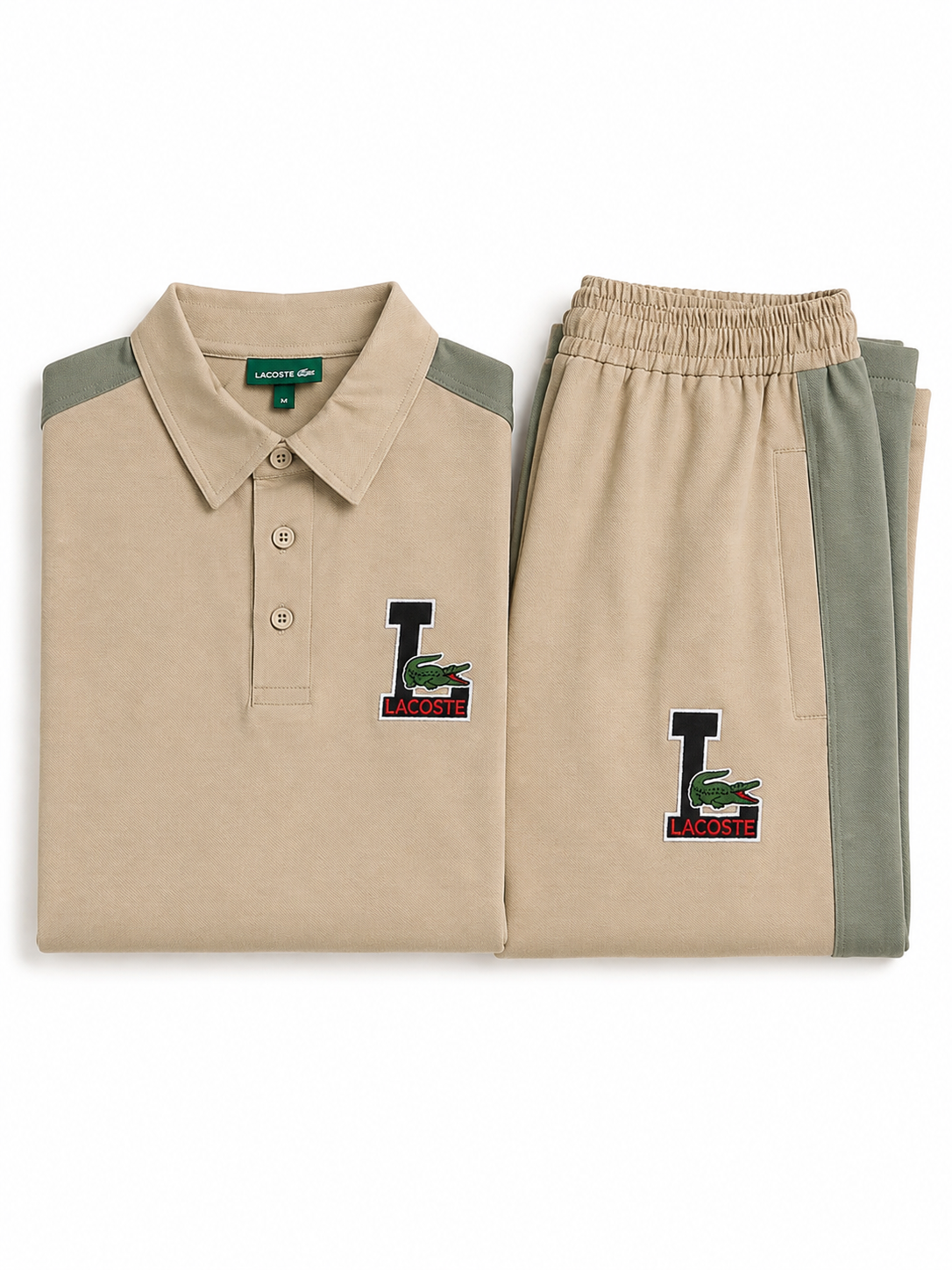 Men's Polo Co-Ord set - Sage green & beige