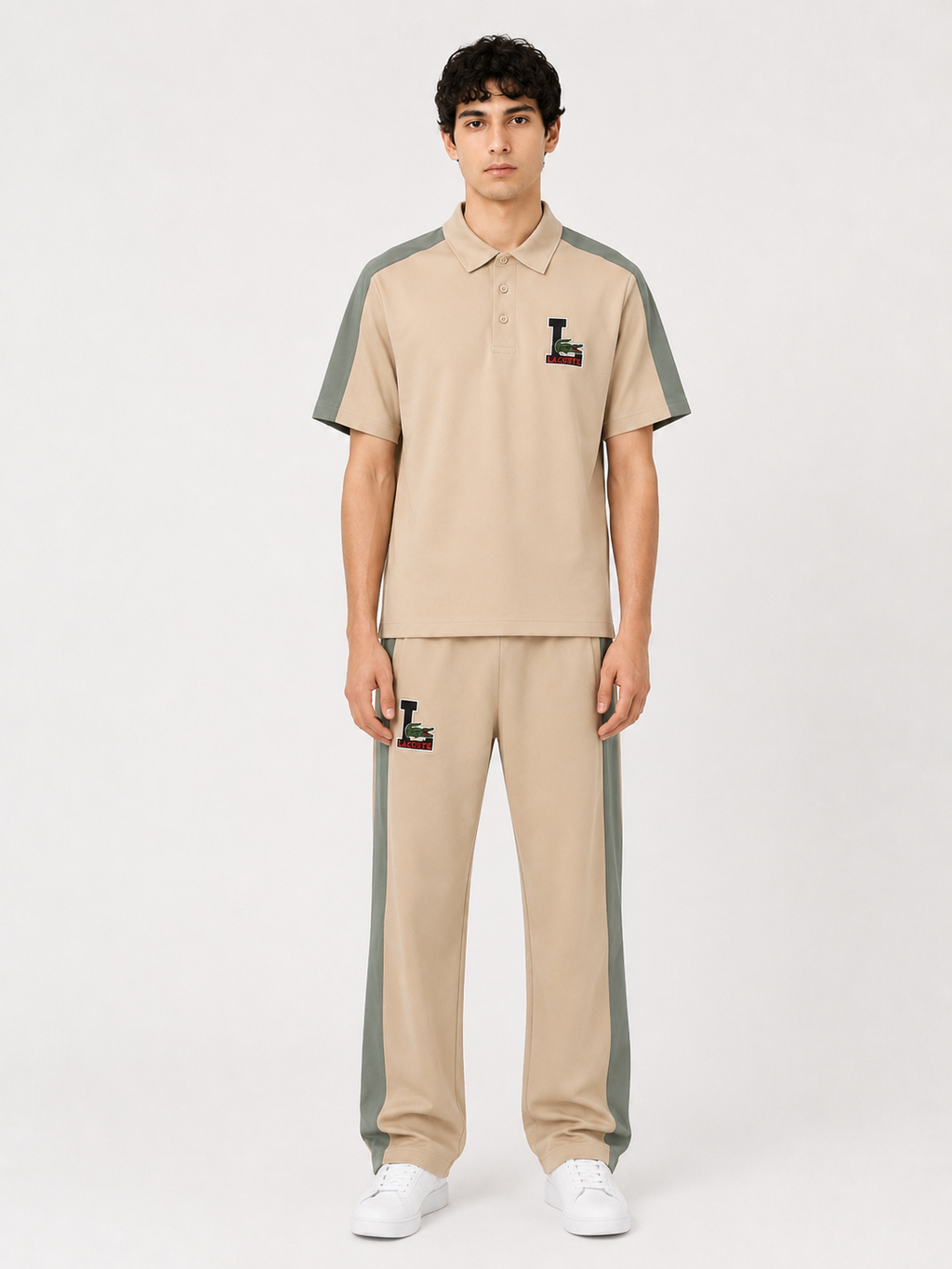Men's Polo Co-Ord set - Sage green & beige