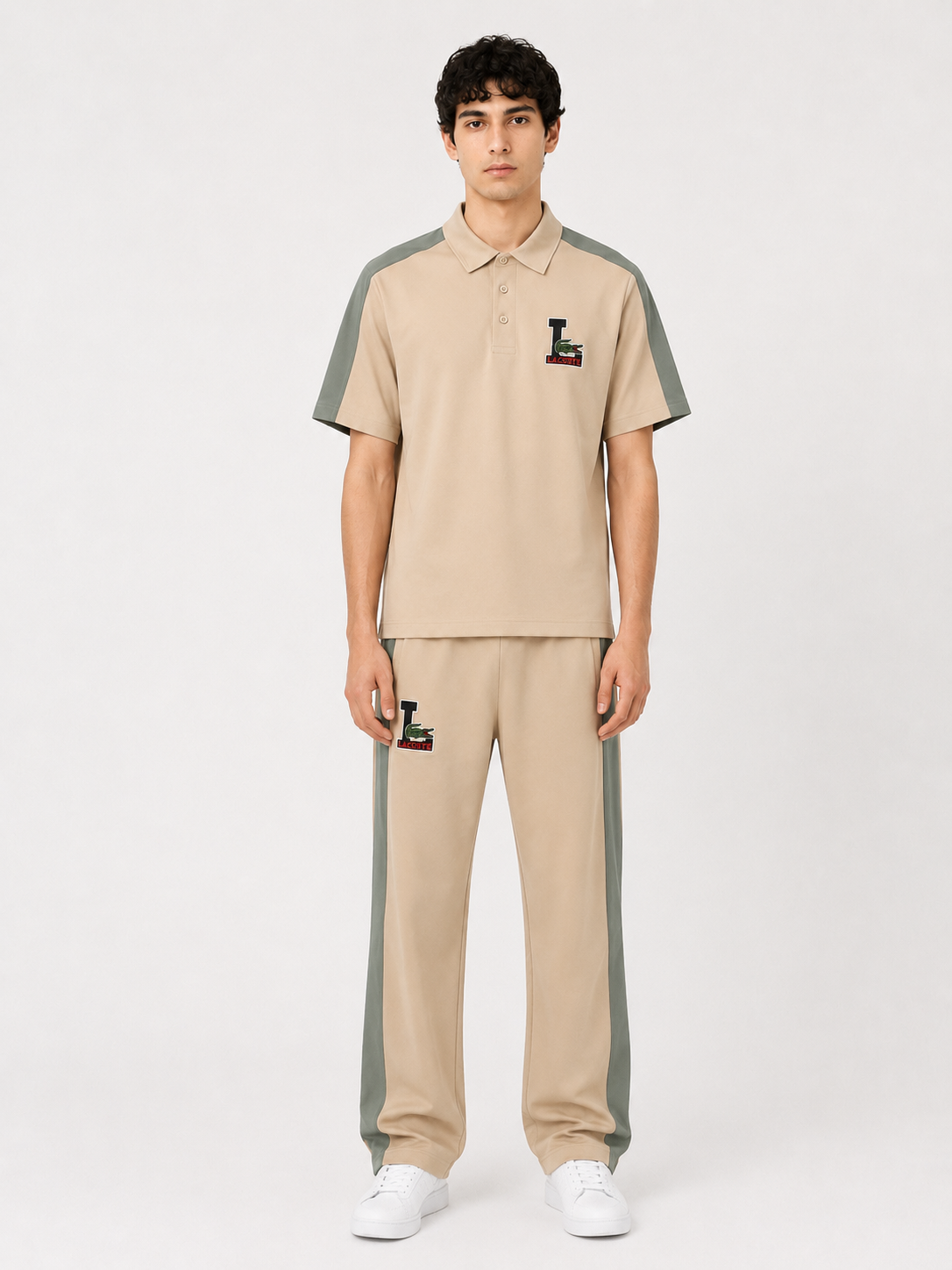 Men's Polo Co-Ord set - Sage green & beige