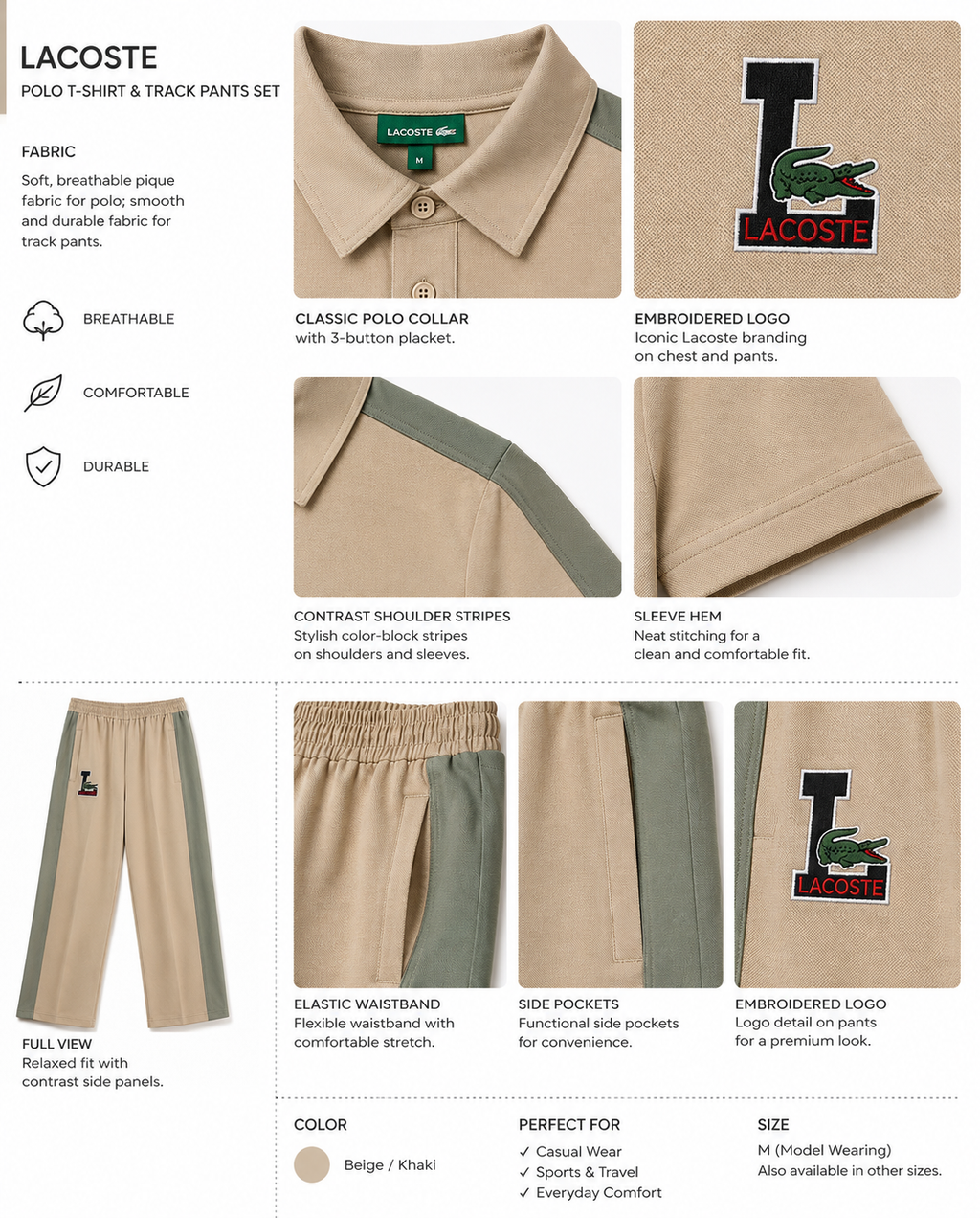 Men's Polo Co-Ord set - Sage green & beige