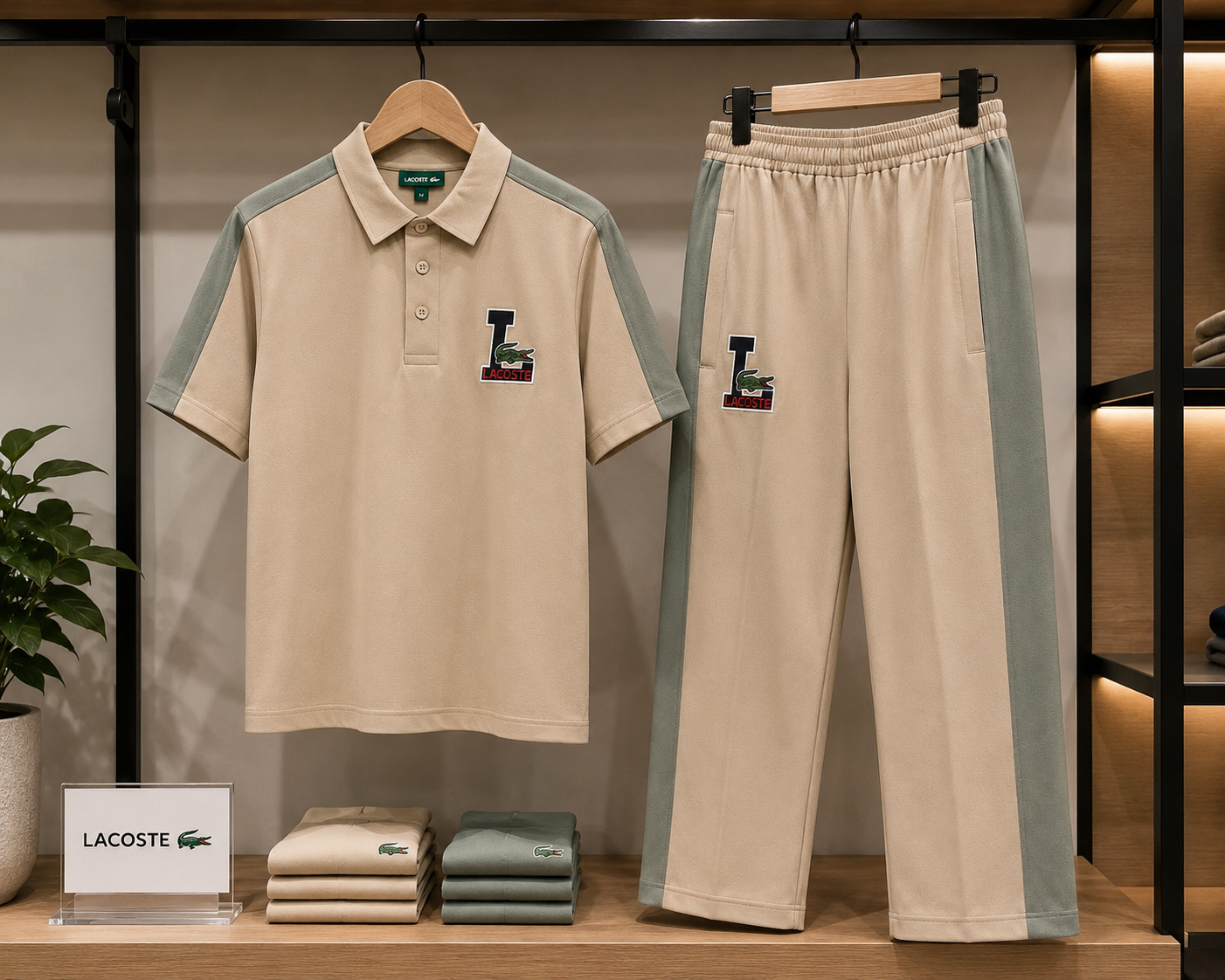 Men's Polo Co-Ord set - Sage green & beige