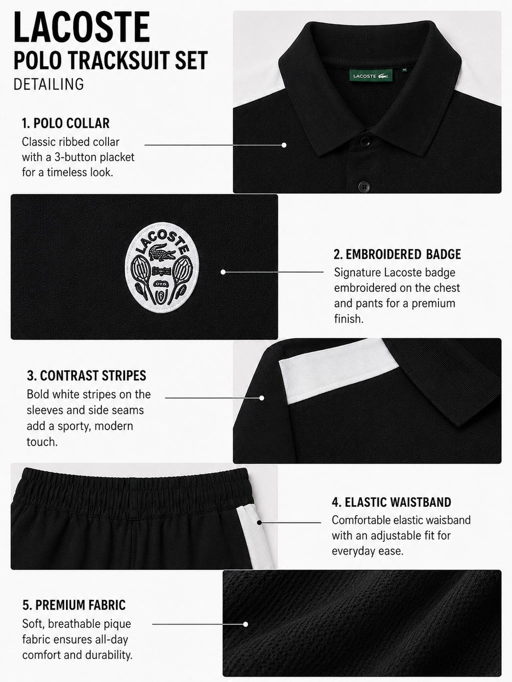 Men's Polo Co-Ord set - Black & white