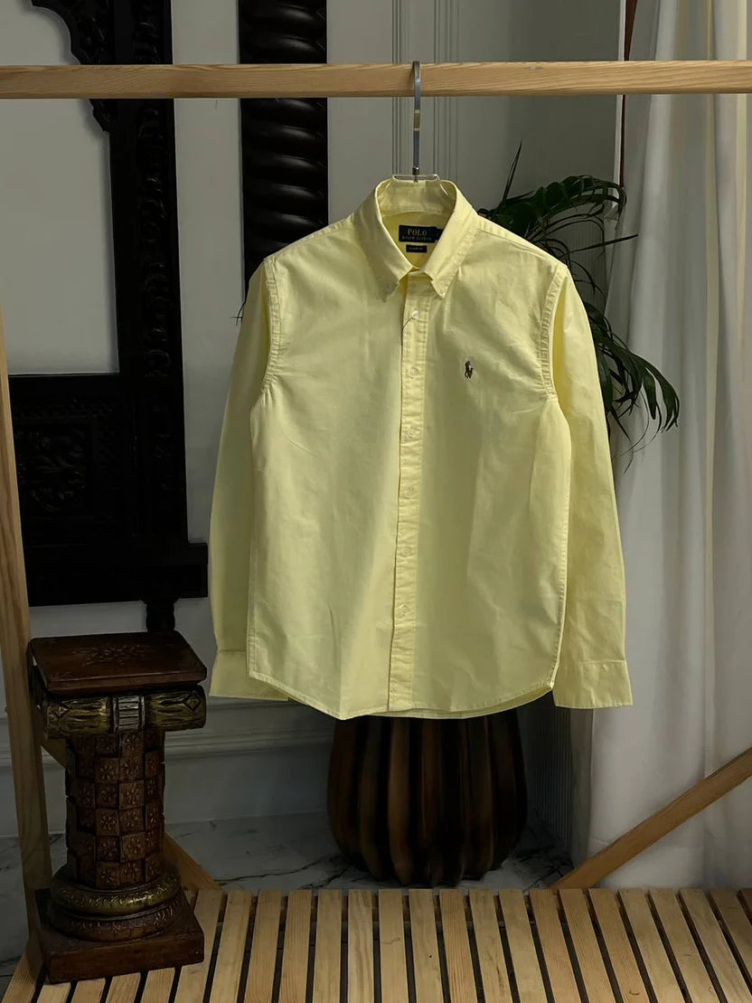 Plain Yellow Cotton Oxford Shirt