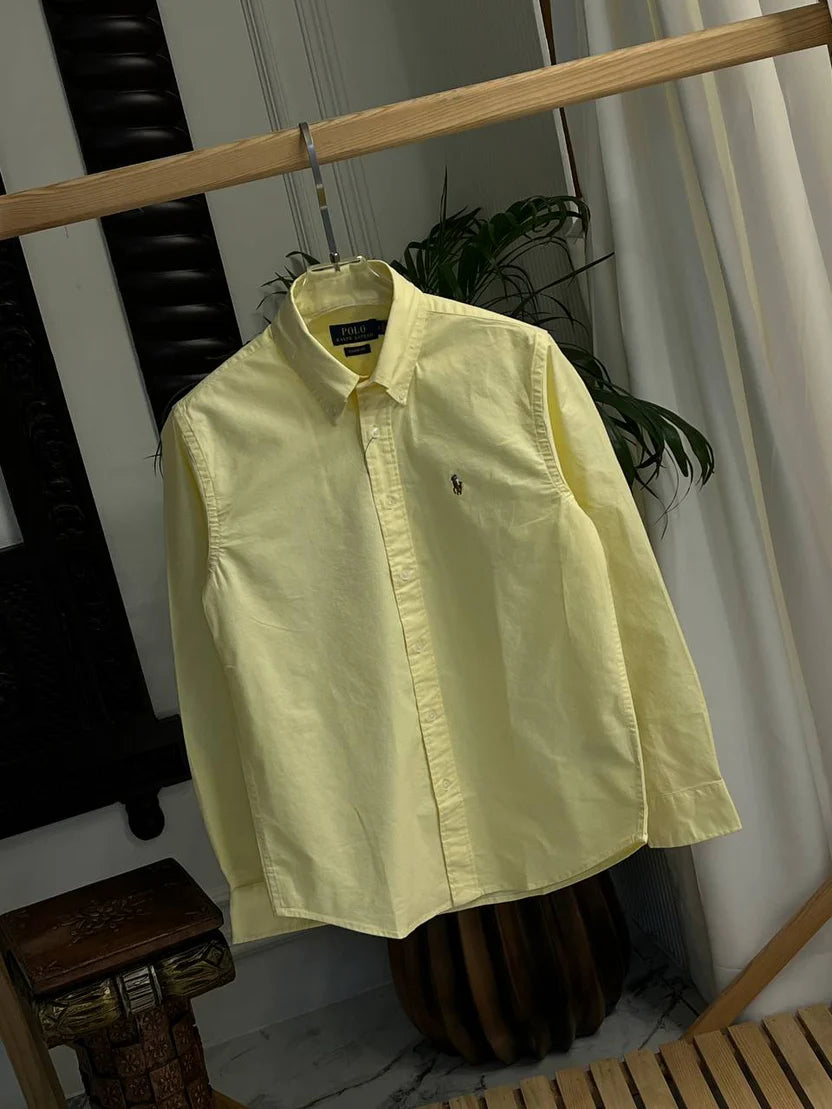 Plain Yellow Cotton Oxford Shirt