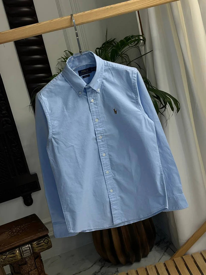Plain Light Blue Cotton Oxford Shirt