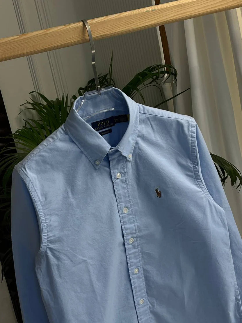 Plain Light Blue Cotton Oxford Shirt